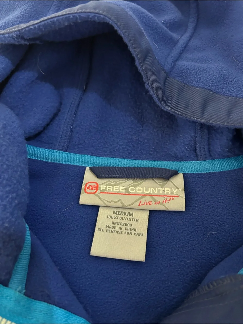 Free Country Youth Blue Hooded Fleece Jacket with Zip Chest Pocket. Size M